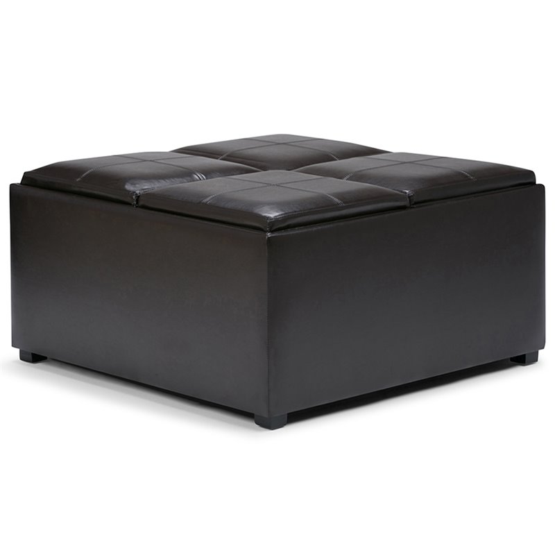 Pemberly Row Faux Leather Coffee Table Storage Ottoman in Tanners Brown