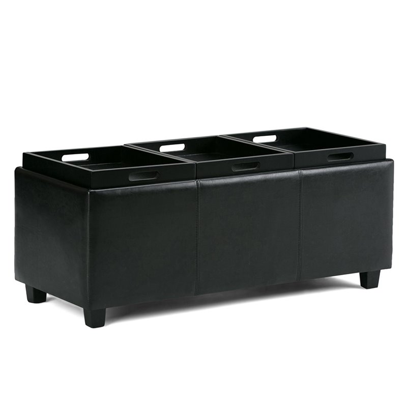 Pemberly Row Modern Faux Leather Storage Bench in Midnight Black