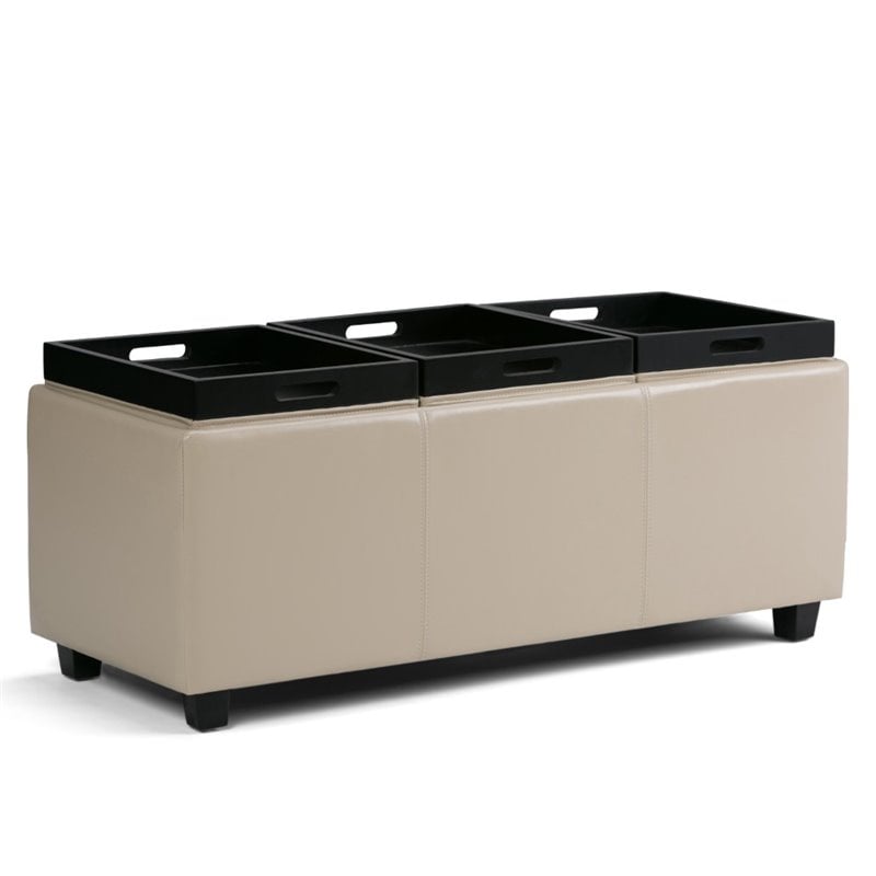 Pemberly Row Modern Faux Leather Storage Bench in Satin Cream