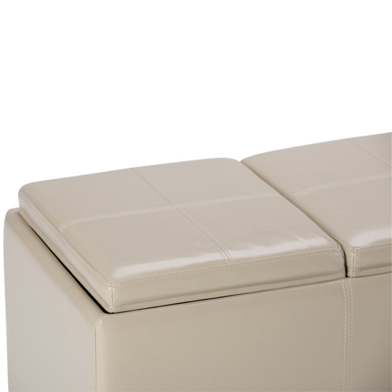 Pemberly Row Modern Faux Leather Storage Bench in Satin Cream