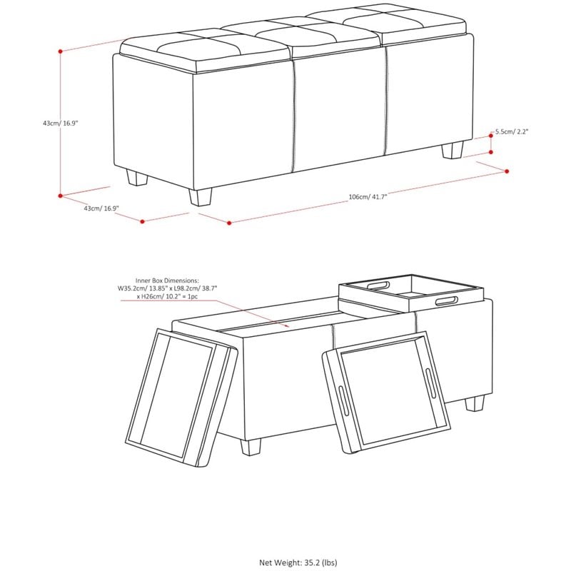 Pemberly Row Modern Faux Leather Storage Bench in Satin Cream