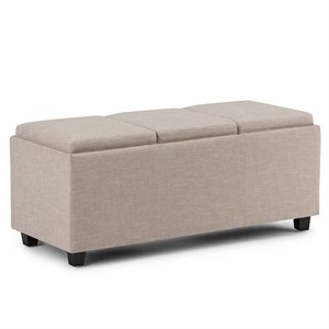Pemberly Row 42&quot W Rectangle Storage Ottoman in Natural Linen Look Fabric