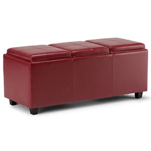 Pemberly Row 42&quot W Rectangle Storage Ottoman in Red Faux Leather