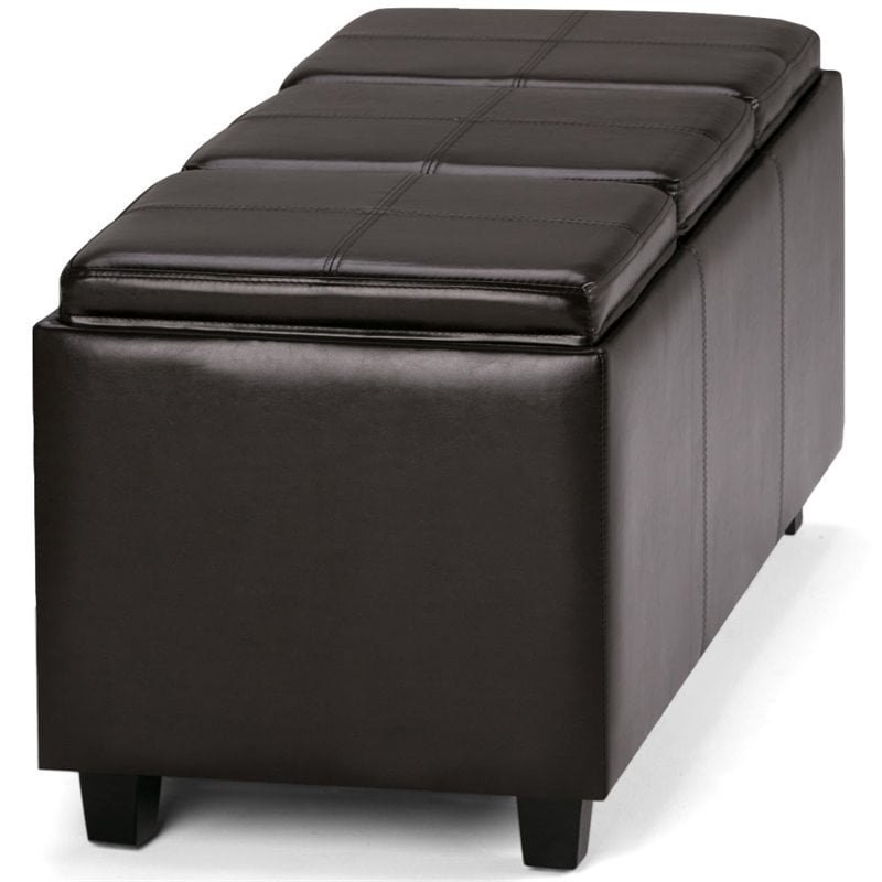 Pemberly Row Modern Faux Leather Storage Bench in Tanners Brown