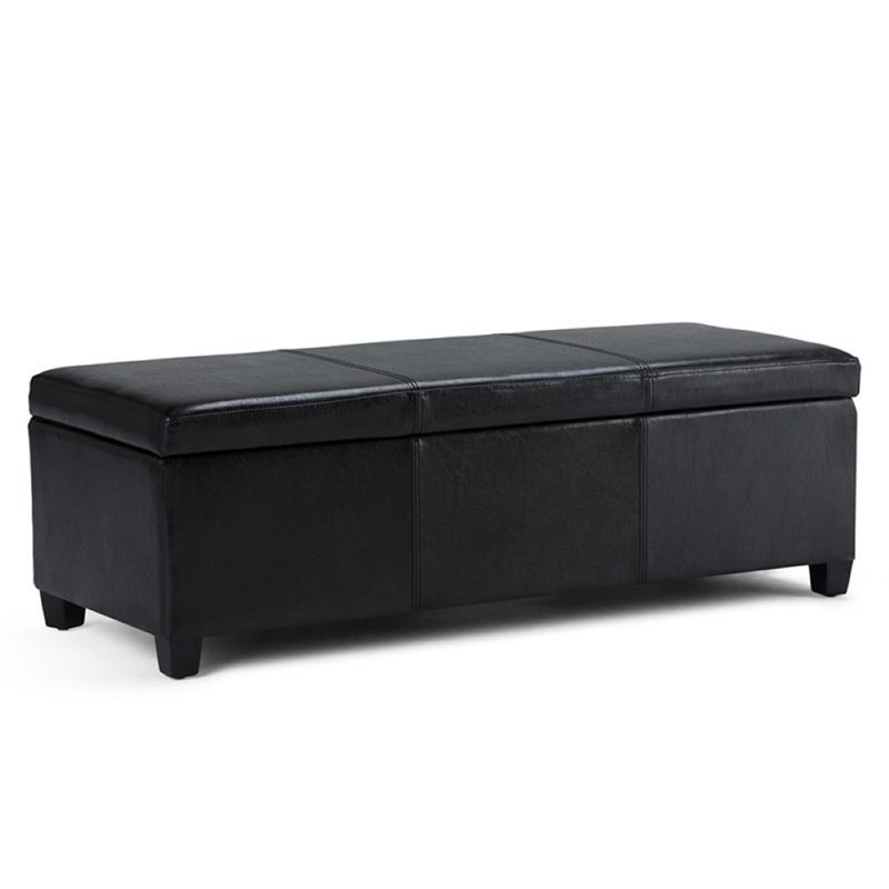 Pemberly Row Modern Faux Leather Storage Bench in Midnight Black