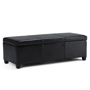 Pemberly Row Modern Faux Leather Storage Bench in Midnight Black