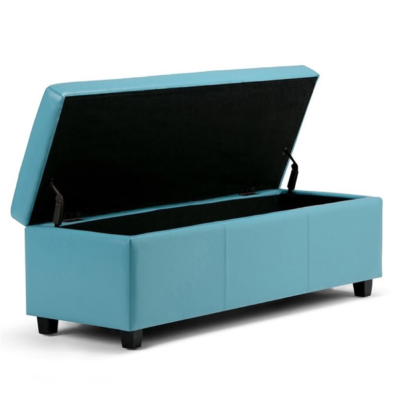 Pemberly Row Contemporary Faux Leather Storage Bench in Soft Blue