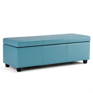 Pemberly Row Contemporary Faux Leather Storage Bench in Soft Blue
