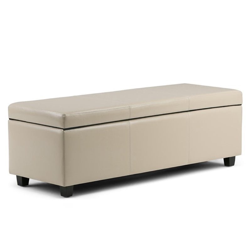 Pemberly Row Modern Faux Leather Storage Bench in Satin Cream