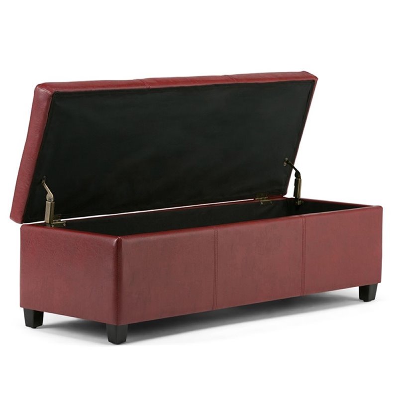 Pemberly Row Contemporary Faux Leather Storage Bench in Red Finish