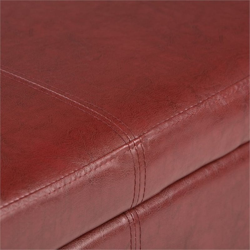 Pemberly Row Contemporary Faux Leather Storage Bench in Red Finish