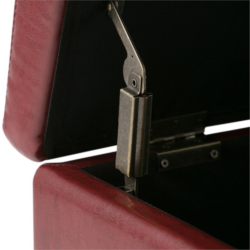 Pemberly Row Contemporary Faux Leather Storage Bench in Red Finish