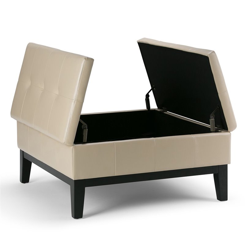 Pemberly Row Faux Leather Coffee Table Storage Ottoman in Cream