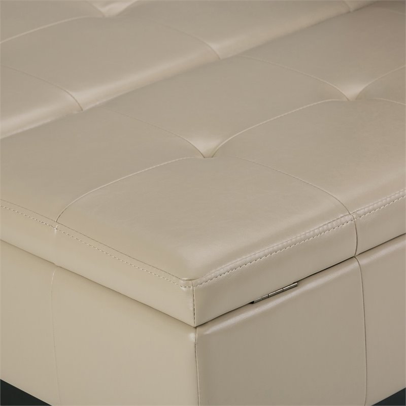 Pemberly Row Faux Leather Coffee Table Storage Ottoman in Cream