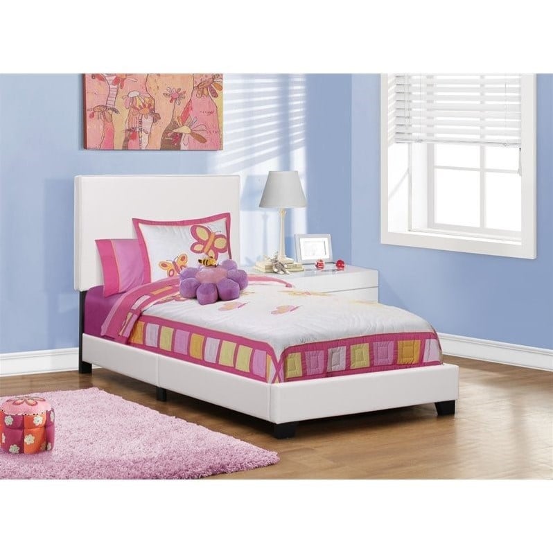 Pemberly Row Twin Size Platform Bed Frame Upholstered Pu Leather - White