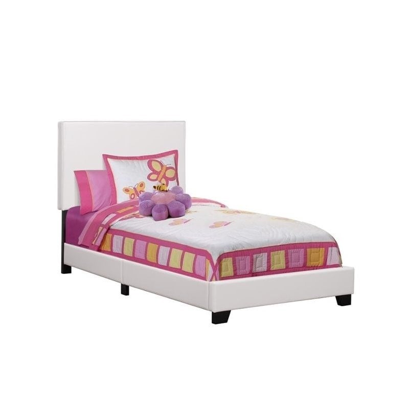 Pemberly Row Twin Size Platform Bed Frame Upholstered Pu Leather - White