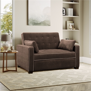pemberly row modern convertible sofa in java brown microfiber