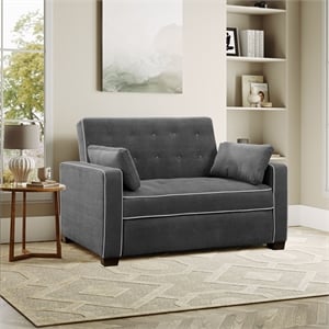 pemberly row contemporary convertible loveseat in gray microfiber