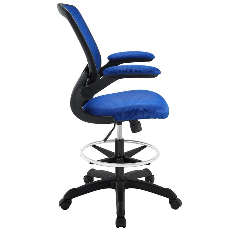 Pemberly Row Modern Mesh Fabric & Metal Drafting Chair in Blue