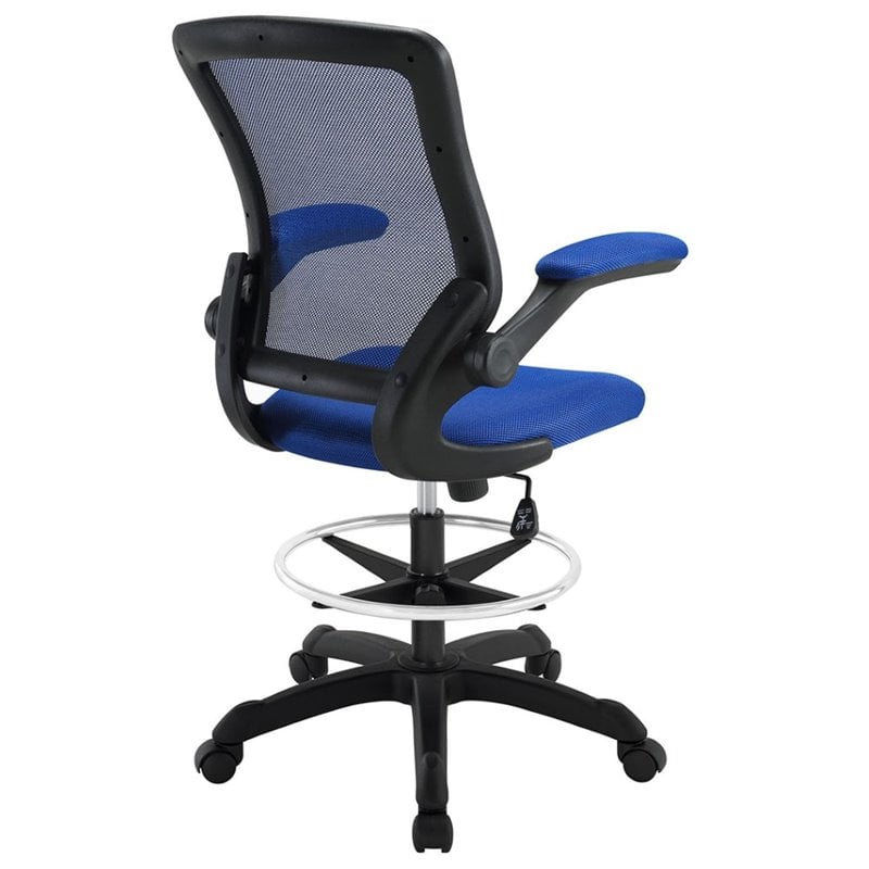 Pemberly Row Modern Mesh Fabric & Metal Drafting Chair in Blue