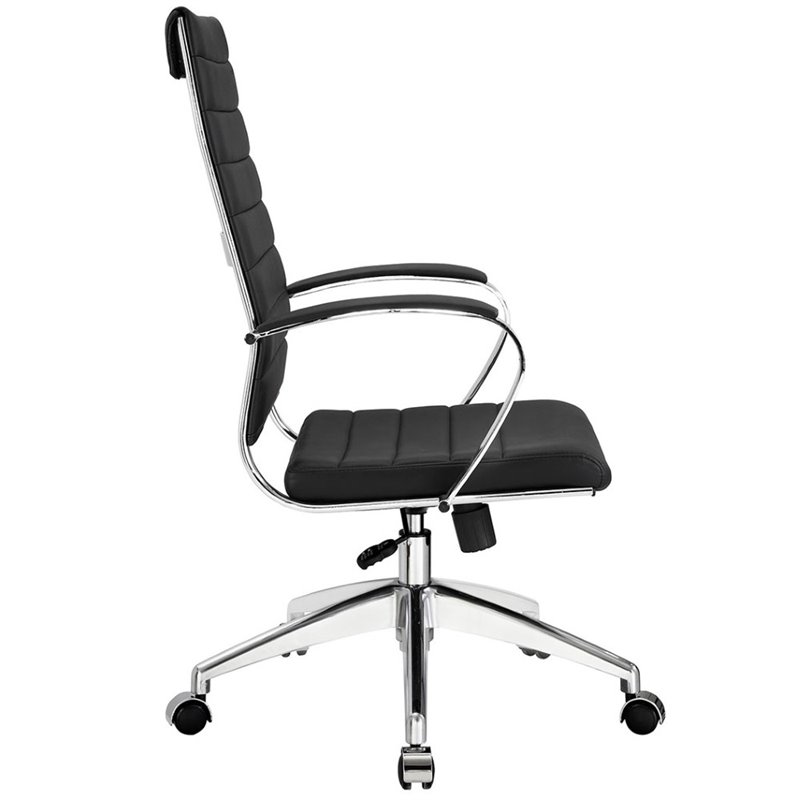 Pemberly Row Modern Style Vinyl and Aluminum Highback Office Chair in Black