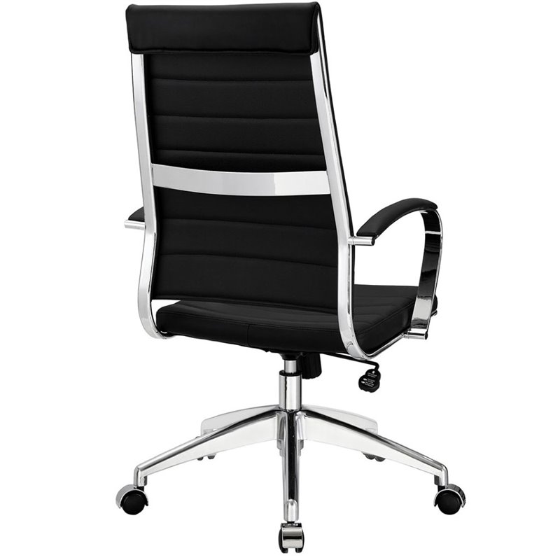 Pemberly Row Modern Style Vinyl and Aluminum Highback Office Chair in Black