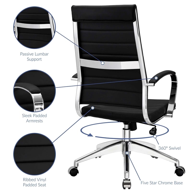 Pemberly Row Modern Style Vinyl and Aluminum Highback Office Chair in Black