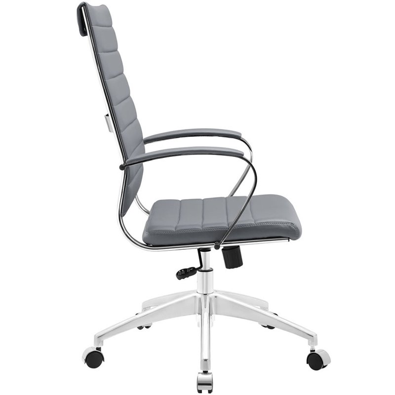 Pemberly Row Modern Style Vinyl and Aluminum Highback Office Chair in Gray