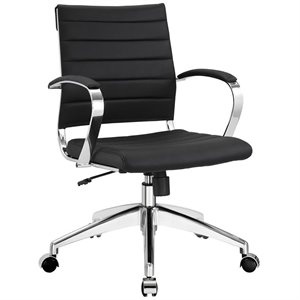 Pemberly Row Modern Mid Back Vinyl & Aluminum Office Chair in Black / Chrome