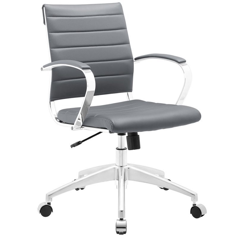 Pemberly Row Modern Mid Back Vinyl & Aluminum Office Chair in Gray / Chrome