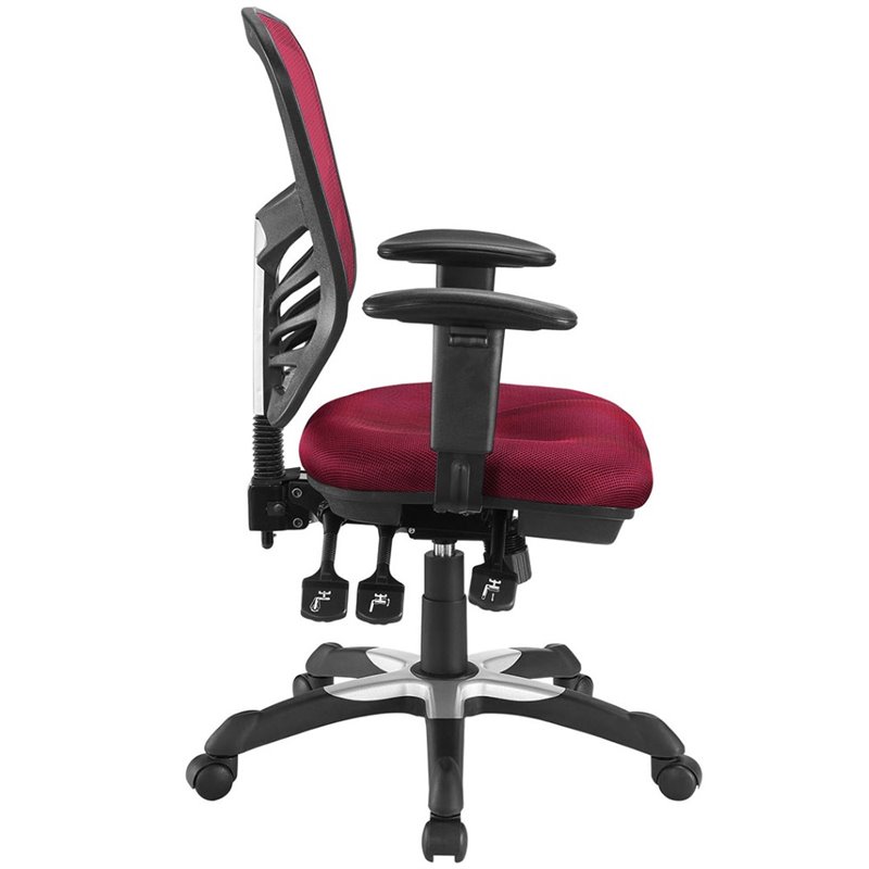 Pemberly Row Modern Mesh and Fabric Office Chair in Red Finish