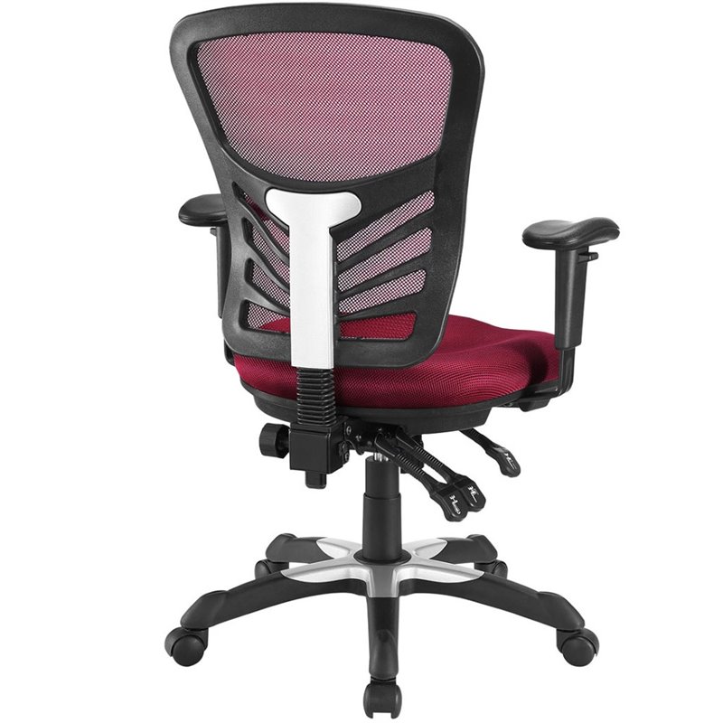 Pemberly Row Modern Mesh and Fabric Office Chair in Red Finish