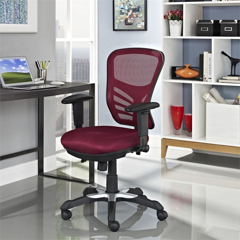 Pemberly Row Modern Mesh and Fabric Office Chair in Red Finish