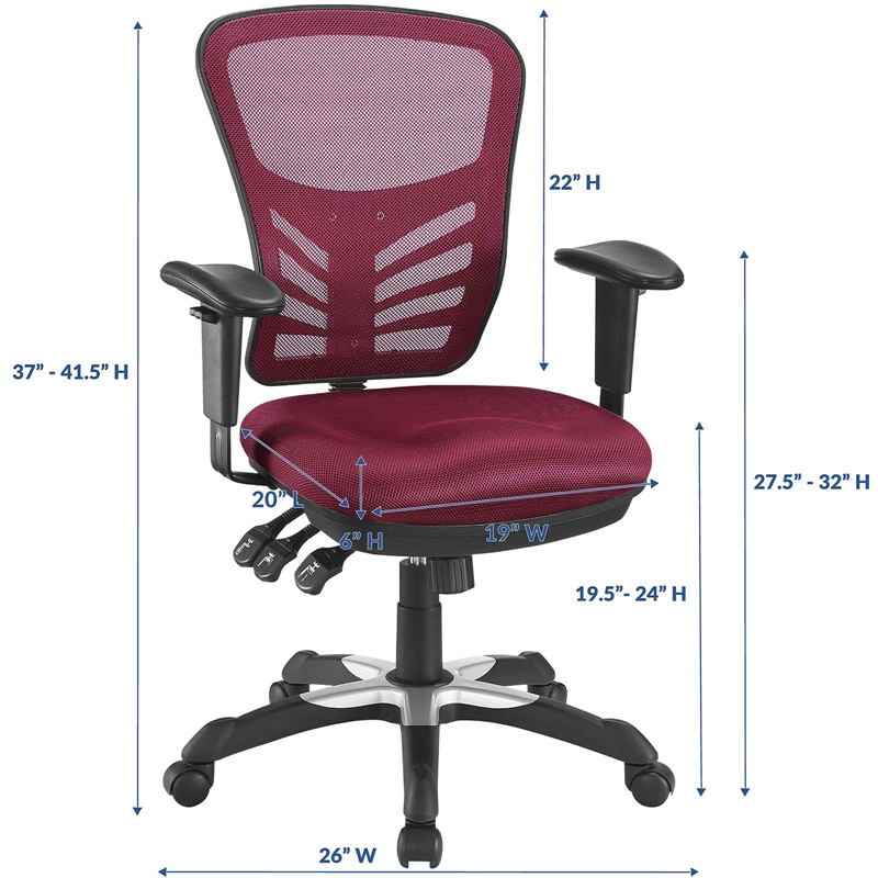 Pemberly Row Modern Mesh and Fabric Office Chair in Red Finish