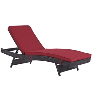 Pemberly Row Aluminum and Rattan Patio Chaise in Espresso / Red
