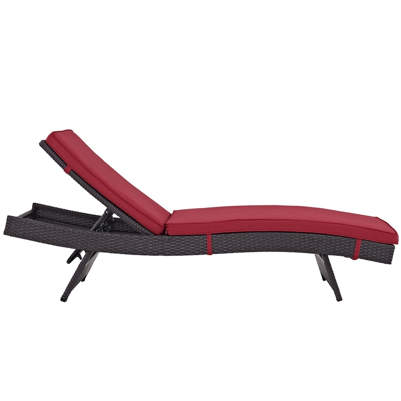 Pemberly Row Aluminum and Rattan Patio Chaise in Espresso / Red