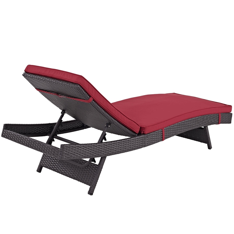 Pemberly Row Aluminum and Rattan Patio Chaise in Espresso / Red