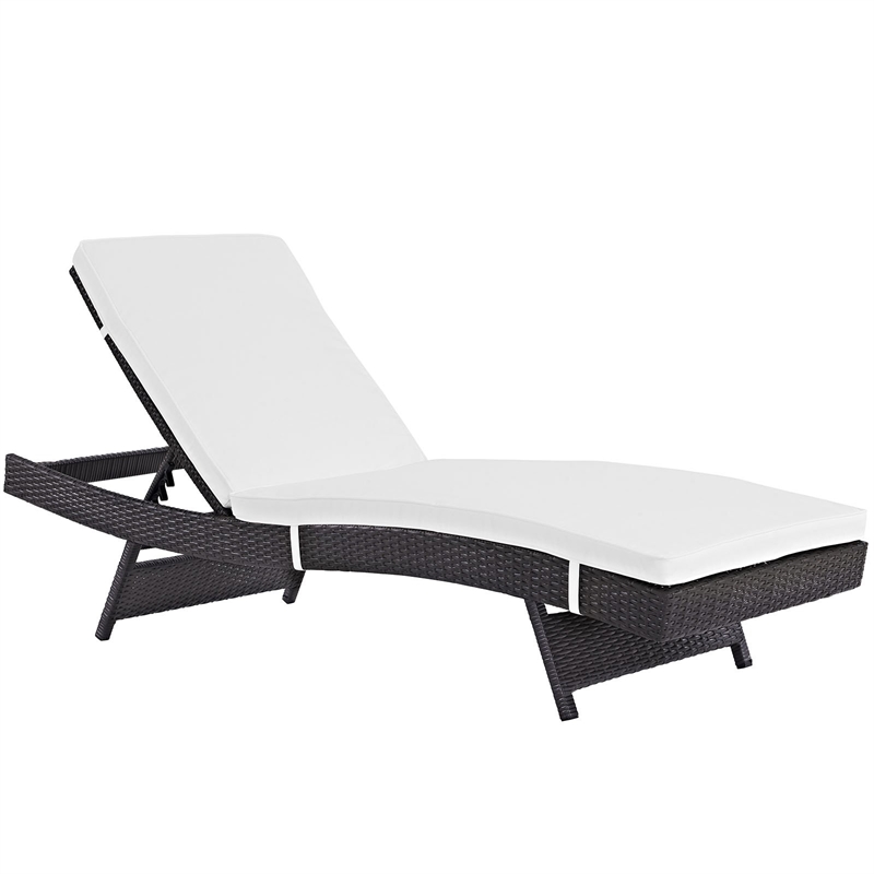 Pemberly Row Aluminum and Rattan Patio Chaise in Espresso / White