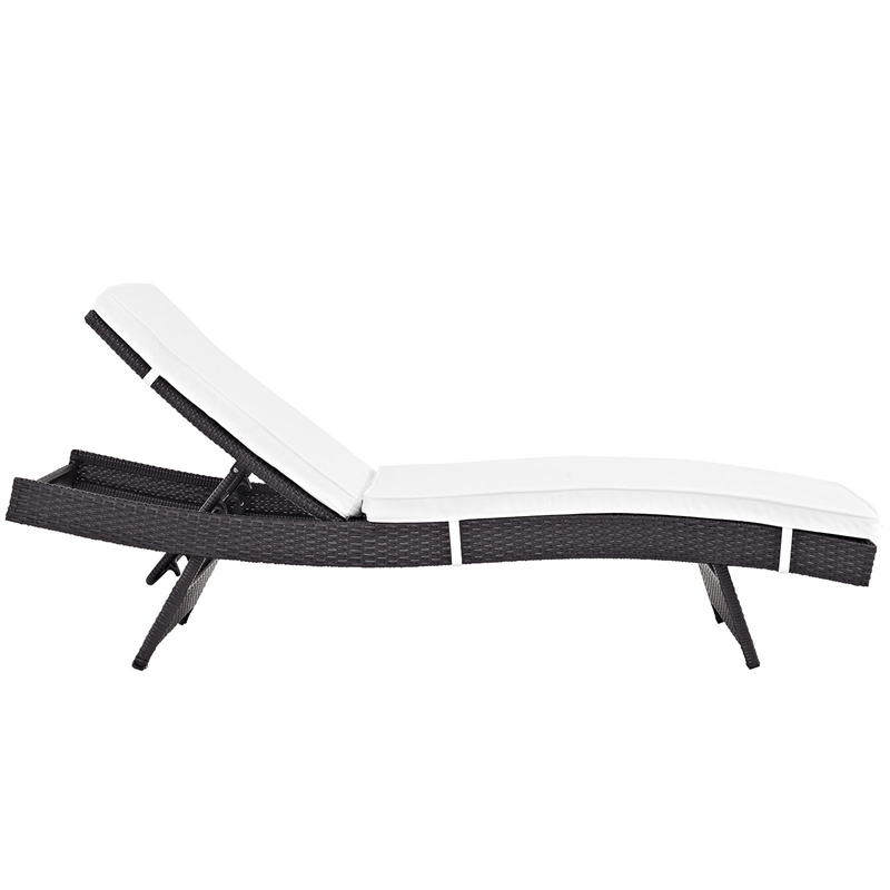 Pemberly Row Aluminum and Rattan Patio Chaise in Espresso / White