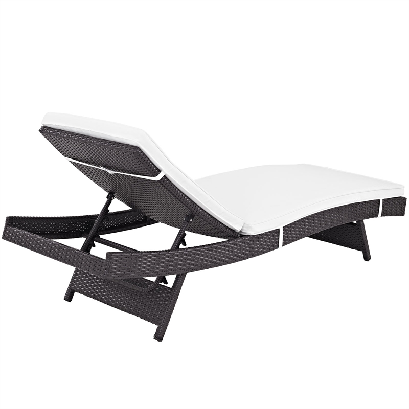 Pemberly Row Aluminum and Rattan Patio Chaise in Espresso / White