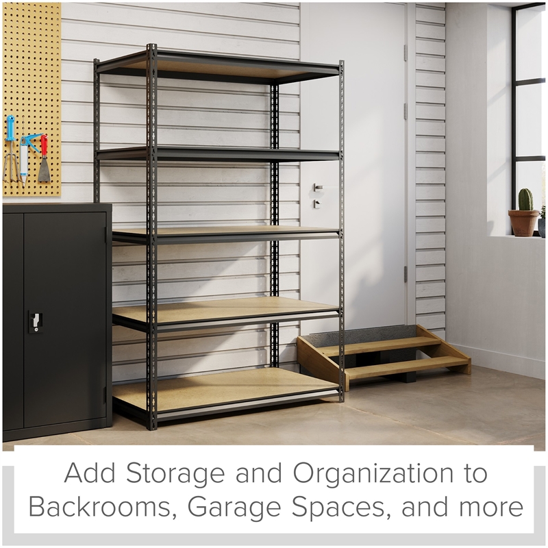 Pemberly Row Iron Horse Riveted Metal Shelving 5-Shelf Unit in Black