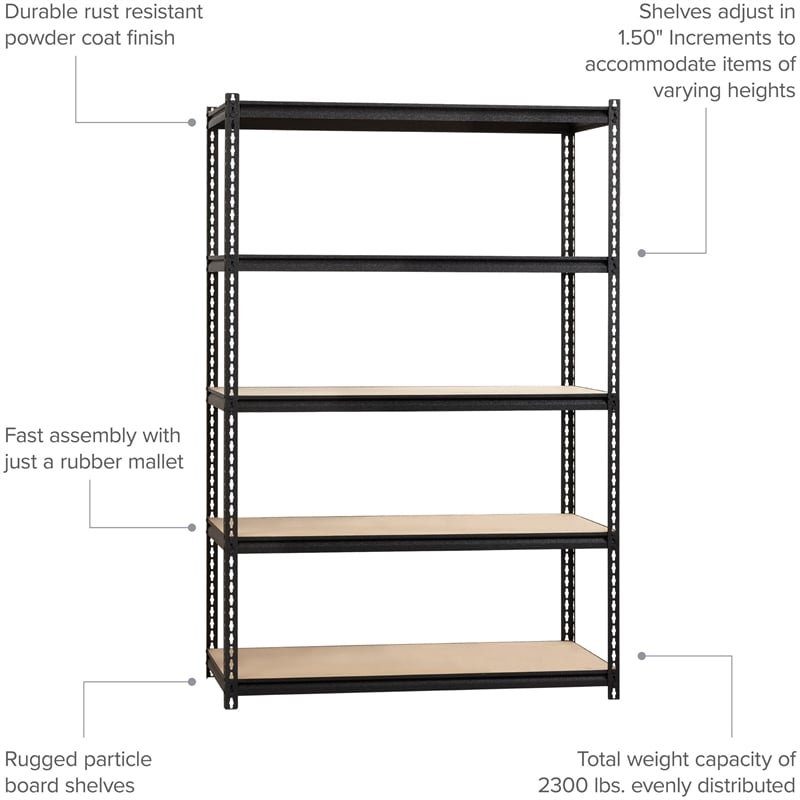Pemberly Row Iron Horse Riveted Metal Shelving 5-Shelf Unit in Black
