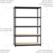 Pemberly Row Iron Horse Riveted Metal Shelving 5-Shelf Unit in Black