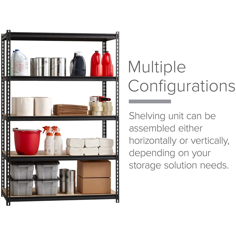Pemberly Row Iron Horse Riveted Metal Shelving 5-Shelf Unit in Black