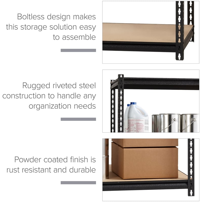 Pemberly Row Iron Horse Riveted Metal Shelving 5-Shelf Unit in Black
