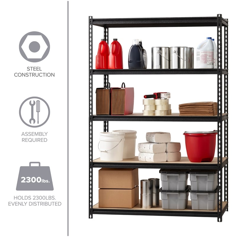 Pemberly Row Iron Horse Riveted Metal Shelving 5-Shelf Unit in Black
