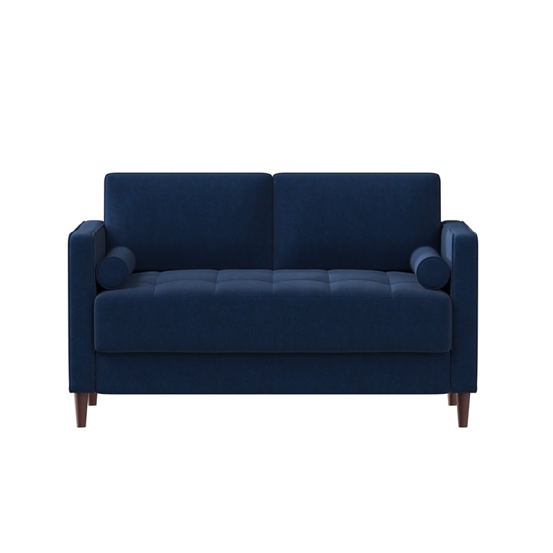 Pemberly Row Contemporary Loveseat in Navy Blue Fabric Upholstery