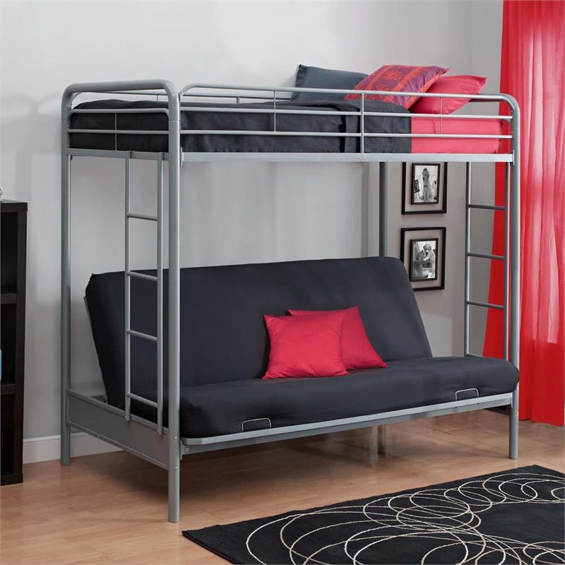 Pemberly Row Modern Twin over Futon Metal Bunk Bed in Silver
