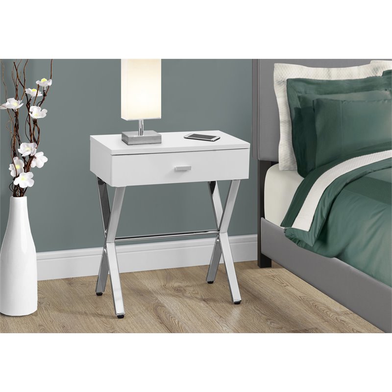 Pemberly Row Accent Table Side End Nightstand Lamp Bedroom Metal Glossy White