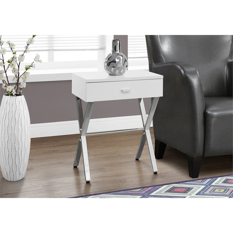 Pemberly Row Accent Table Side End Nightstand Lamp Bedroom Metal Glossy White